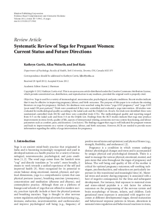 Systematic review of yoga for pregnant women: current status and future  directions.