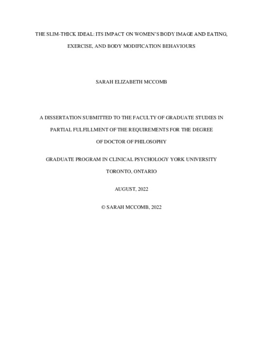 The Slim-Thick Ideal: Its Impact on Women's Body Image and Eating,  Exercise, and Body Modification Behaviours